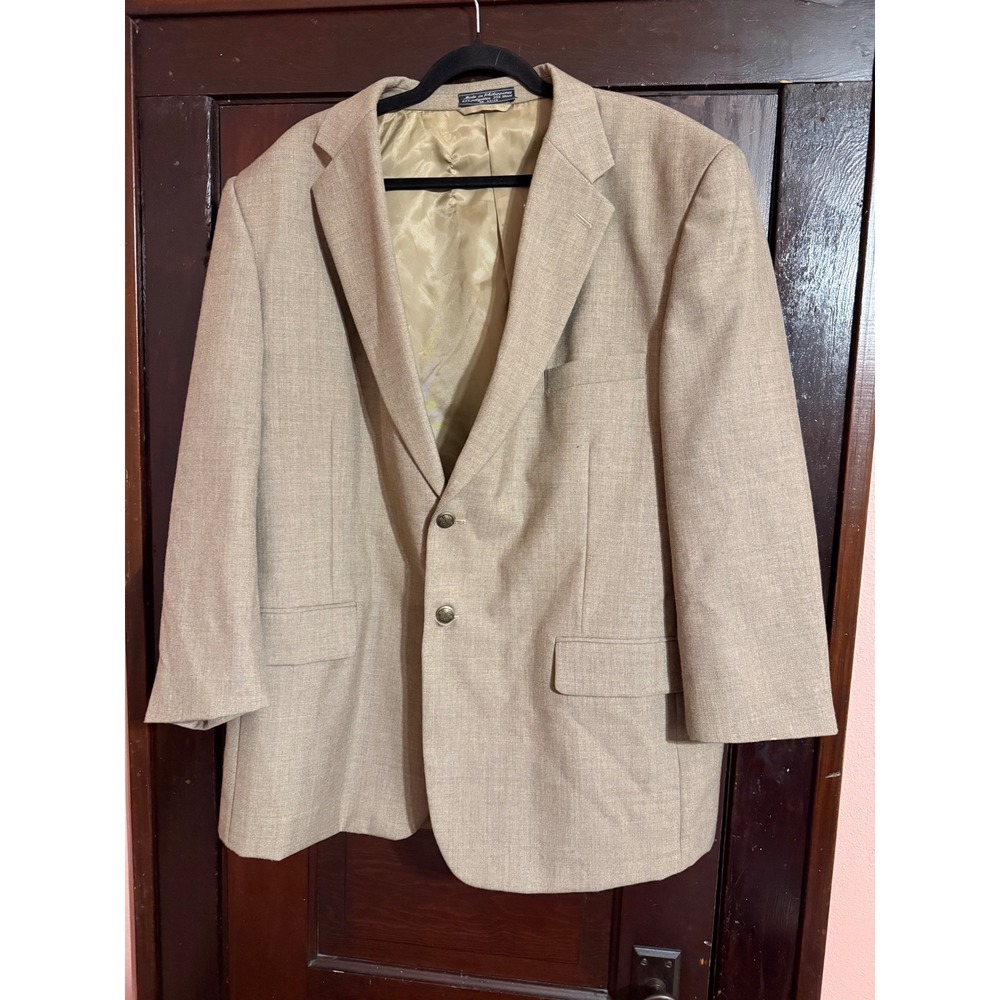 Bert Pulitzer‎ Mens Tan Beige Wool Blend Two Button Blazer Sport Coat Size 48R